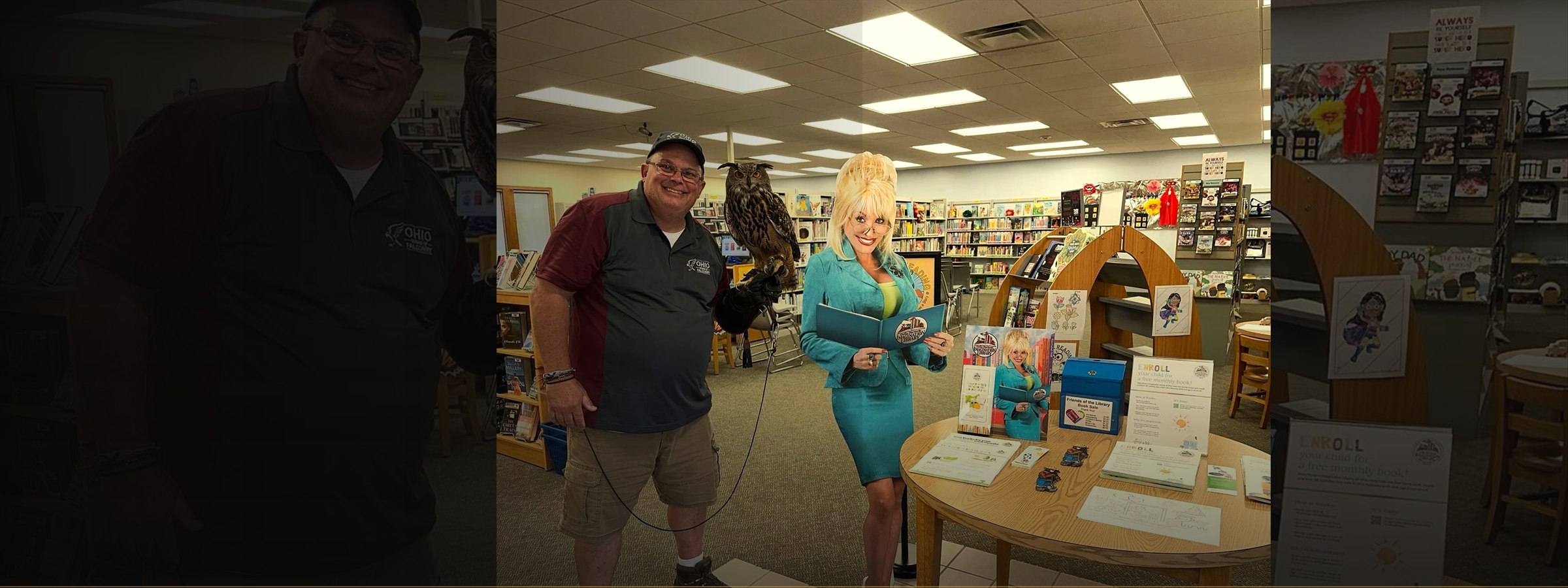 Ohio School of Falconry library program with an owl ambassador